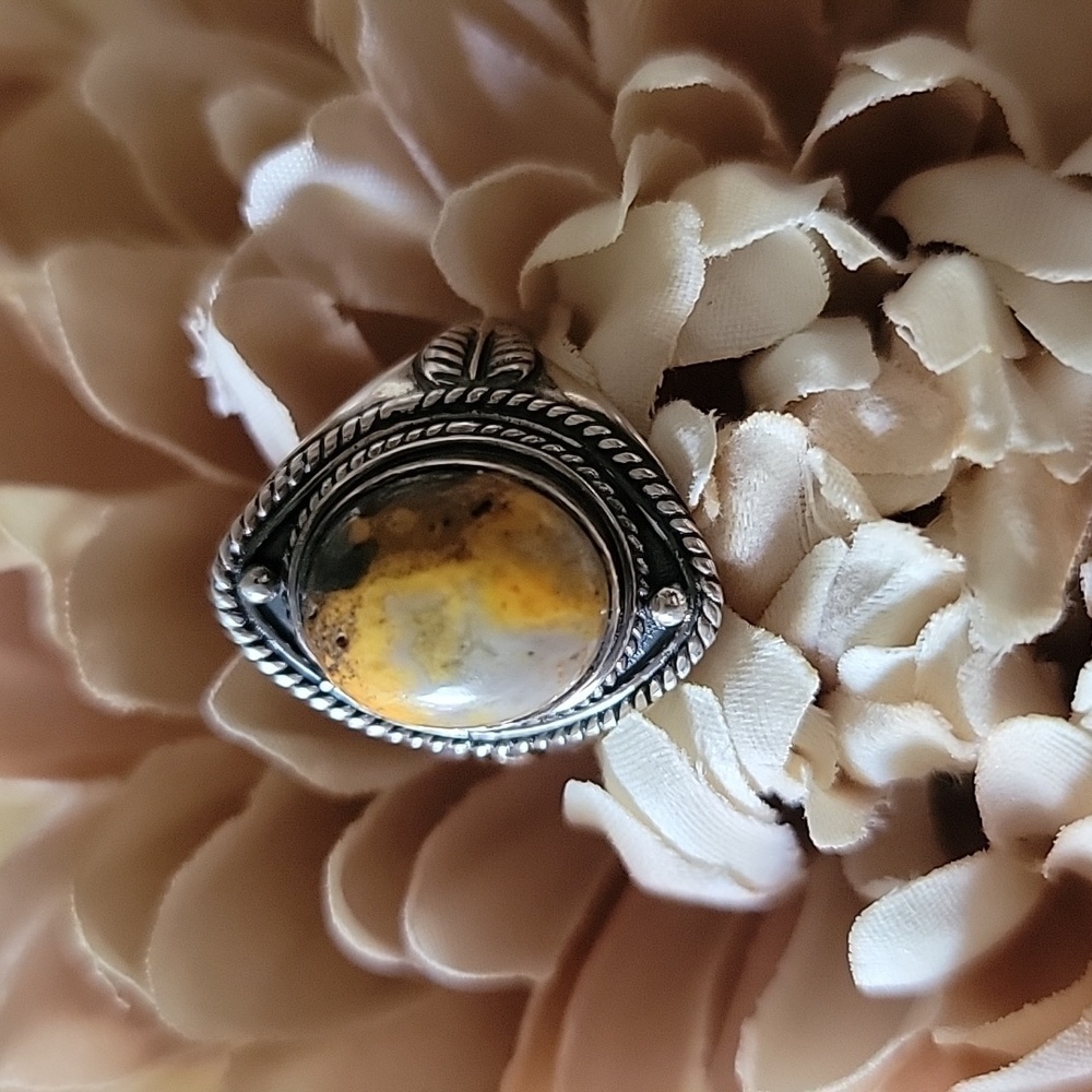 Solid Sterling Silver Bumblebee Jasper Ring Size 8 - image 1